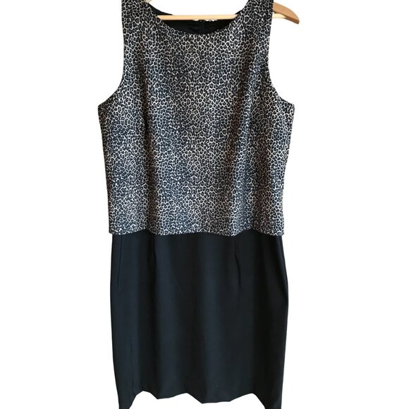 AGB Dress Leopard Print Blouson Dress: Vintage 70s Black White, Women's Size 12 - Picture 1 of 8